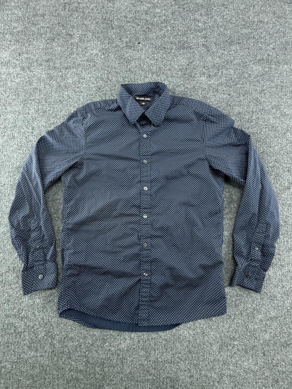 Michael Kors Shirt Mens Medium Blue Polka Dot Long Sleeve Button Front Cotton